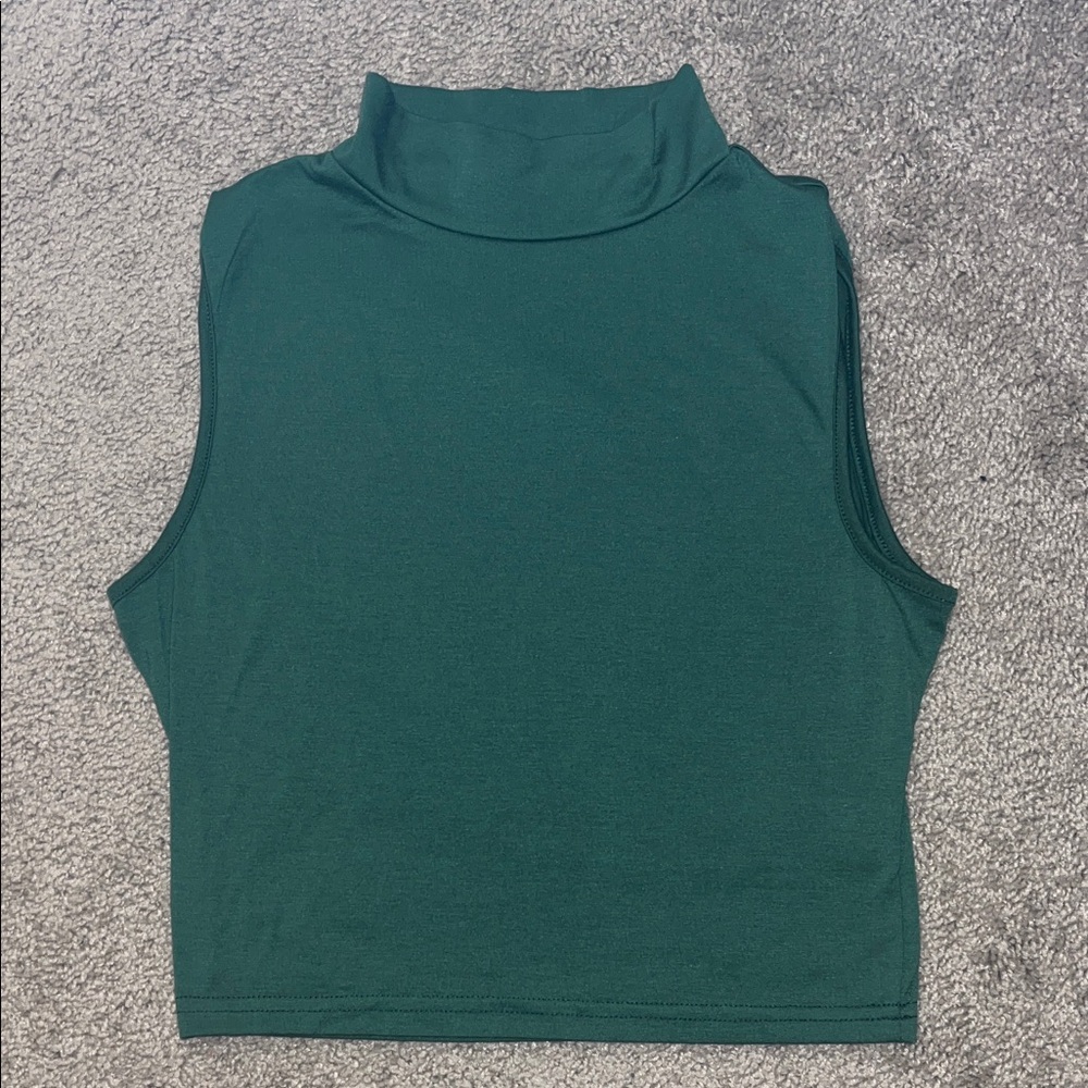SHEIN Teal Sleeveless Turtleneck Crop Tank